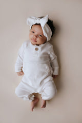 White Baby Ribbed Playsuit with pockets