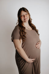 Plus Size Ribbed Cocoa Brown Mommy Labor and Delivery Nursing Hospital Gown