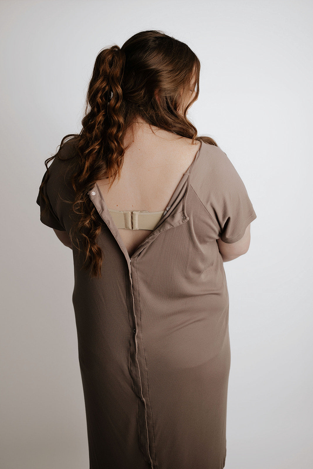 Plus Size Ribbed Cocoa Brown Mommy Labor and Delivery Nursing Hospital Gown