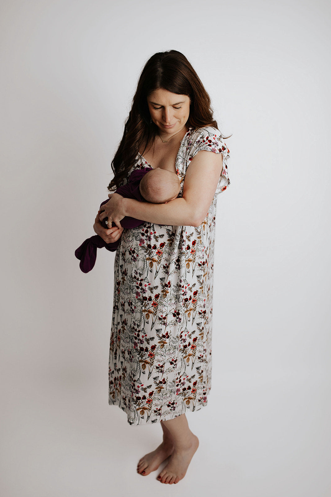 Floral Mommy & Me Matching Labor Gown and Newborn Knotted Baby Gown