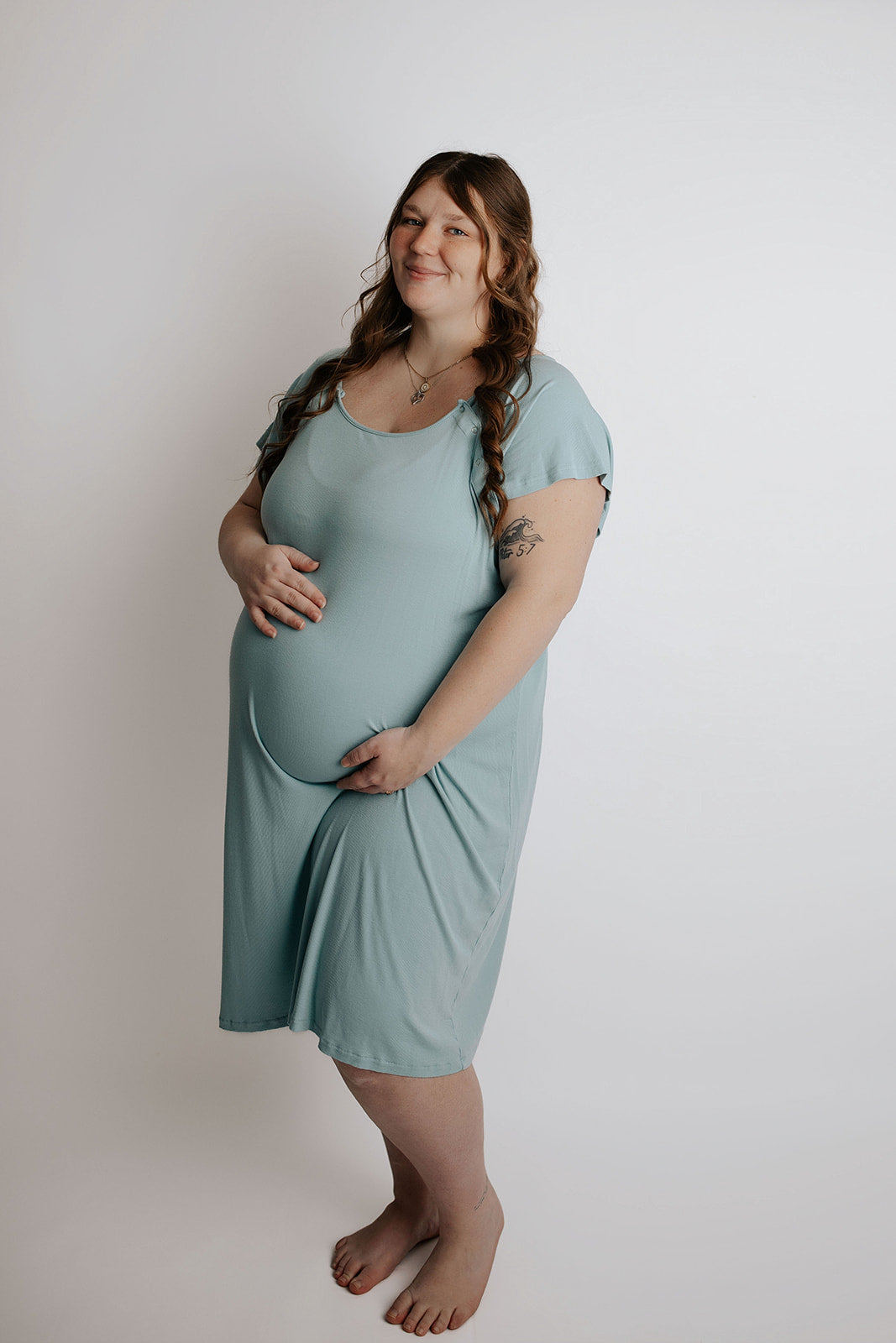 Ribbed Blue Bird Mommy & Me Matching Labor Gown and Newborn Knotted Baby Gown
