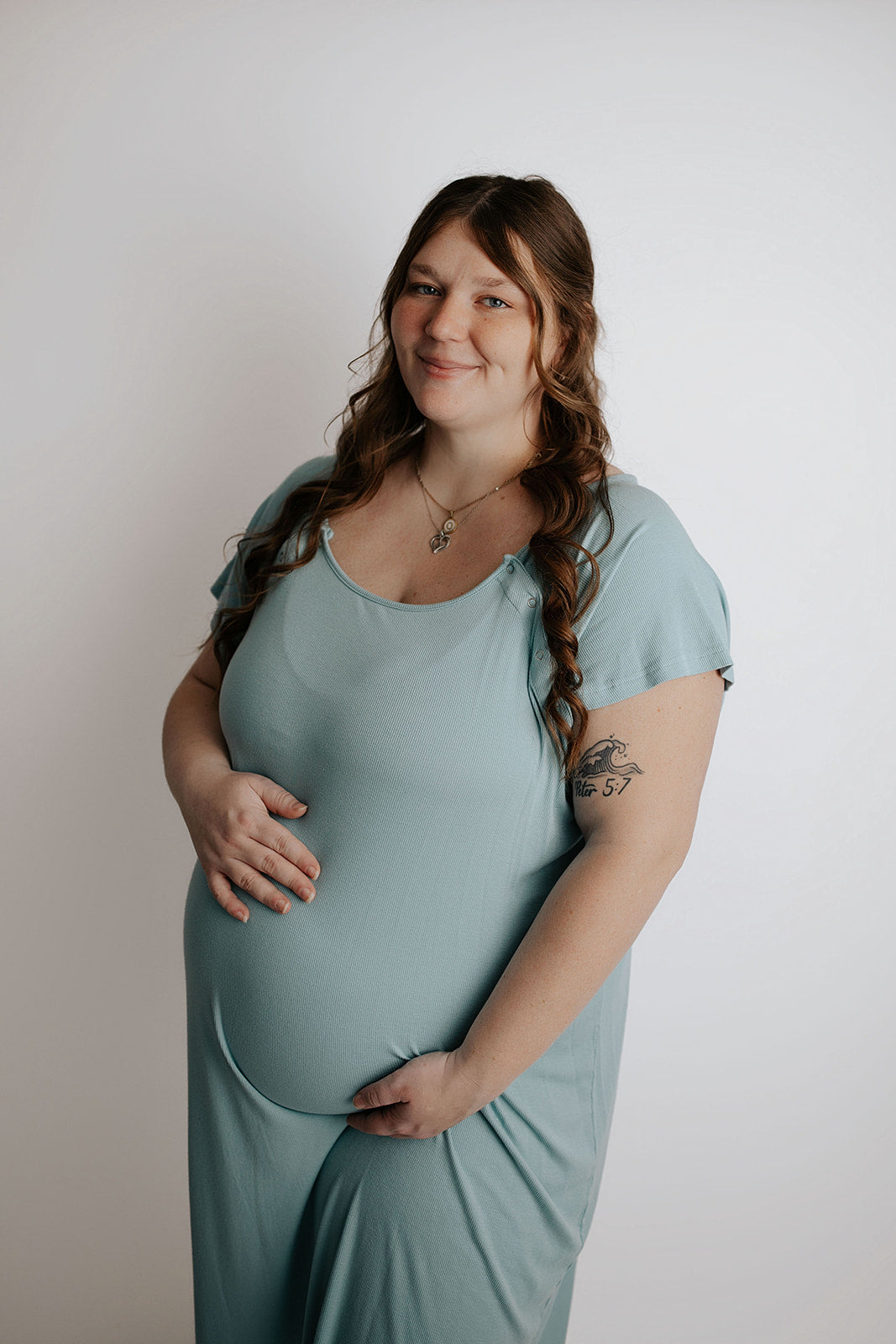 Ribbed Blue Bird Mommy & Me Matching Labor Gown and Newborn Knotted Baby Gown