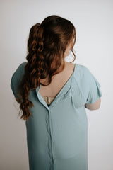 Ribbed Blue Bird Mommy & Me Matching Labor Gown and Newborn Knotted Baby Gown