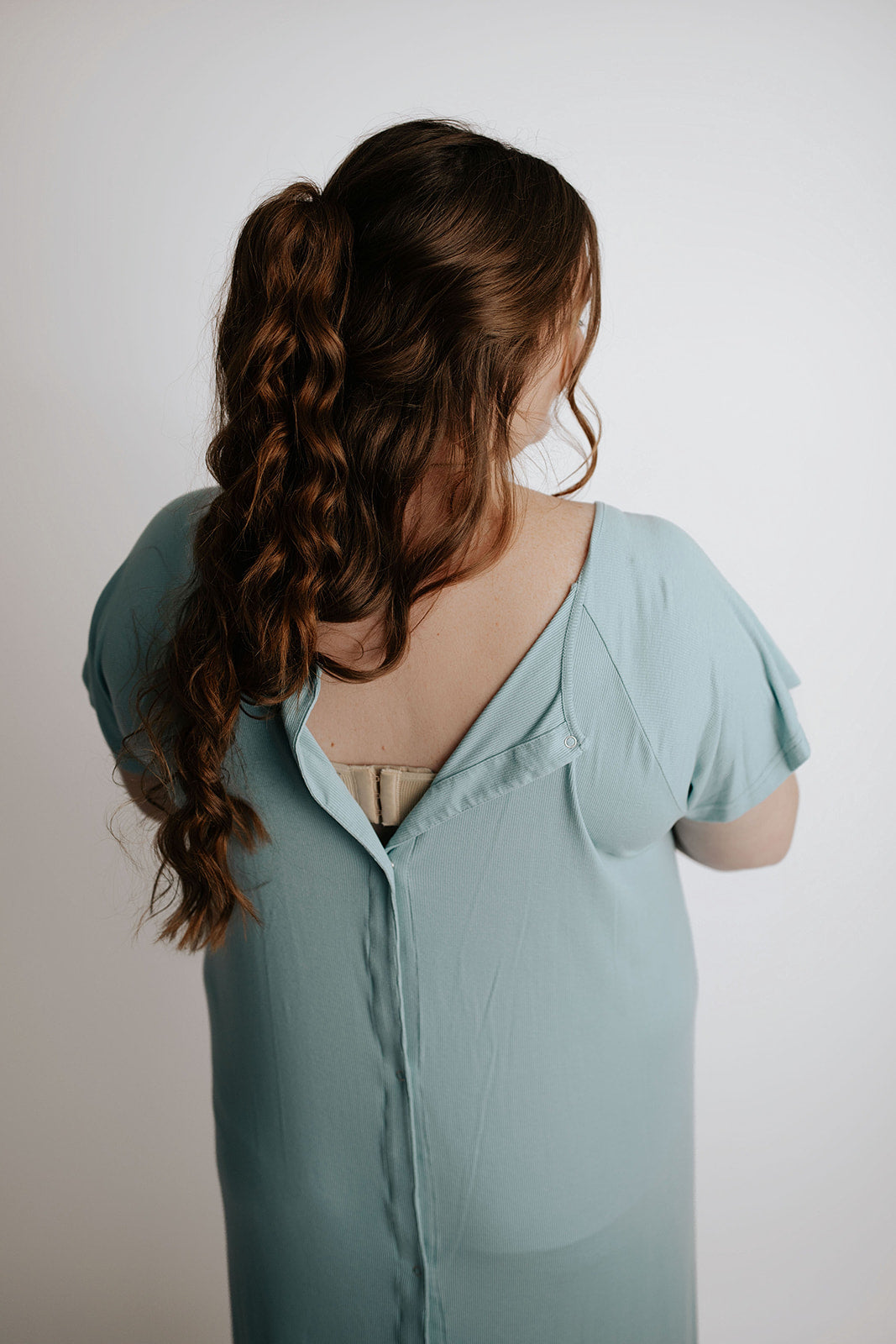 Ribbed Blue Bird Mommy & Me Matching Labor Gown and Newborn Knotted Baby Gown