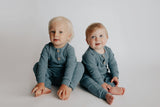 Storm Blue Baby Ribbed Playsuit with pockets