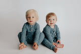 Storm Blue Baby Ribbed Playsuit with pockets