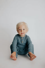 Storm Blue Baby Ribbed Playsuit with pockets