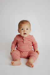 Precious Pink Baby Ribbed Playsuit with pockets