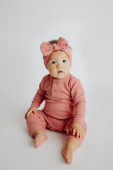 Precious Pink Baby Ribbed Playsuit with pockets