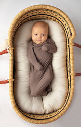 Ribbed Cocoa Brown Mommy & Me Matching Labor Gown and Newborn Knotted Baby Gown