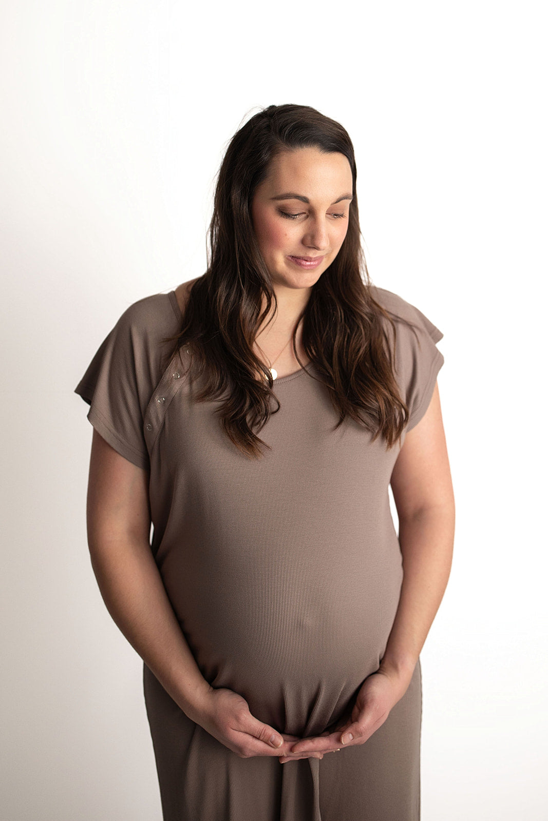 Ribbed Cocoa Brown Mommy & Me Matching Labor Gown and Newborn Knotted Baby Gown