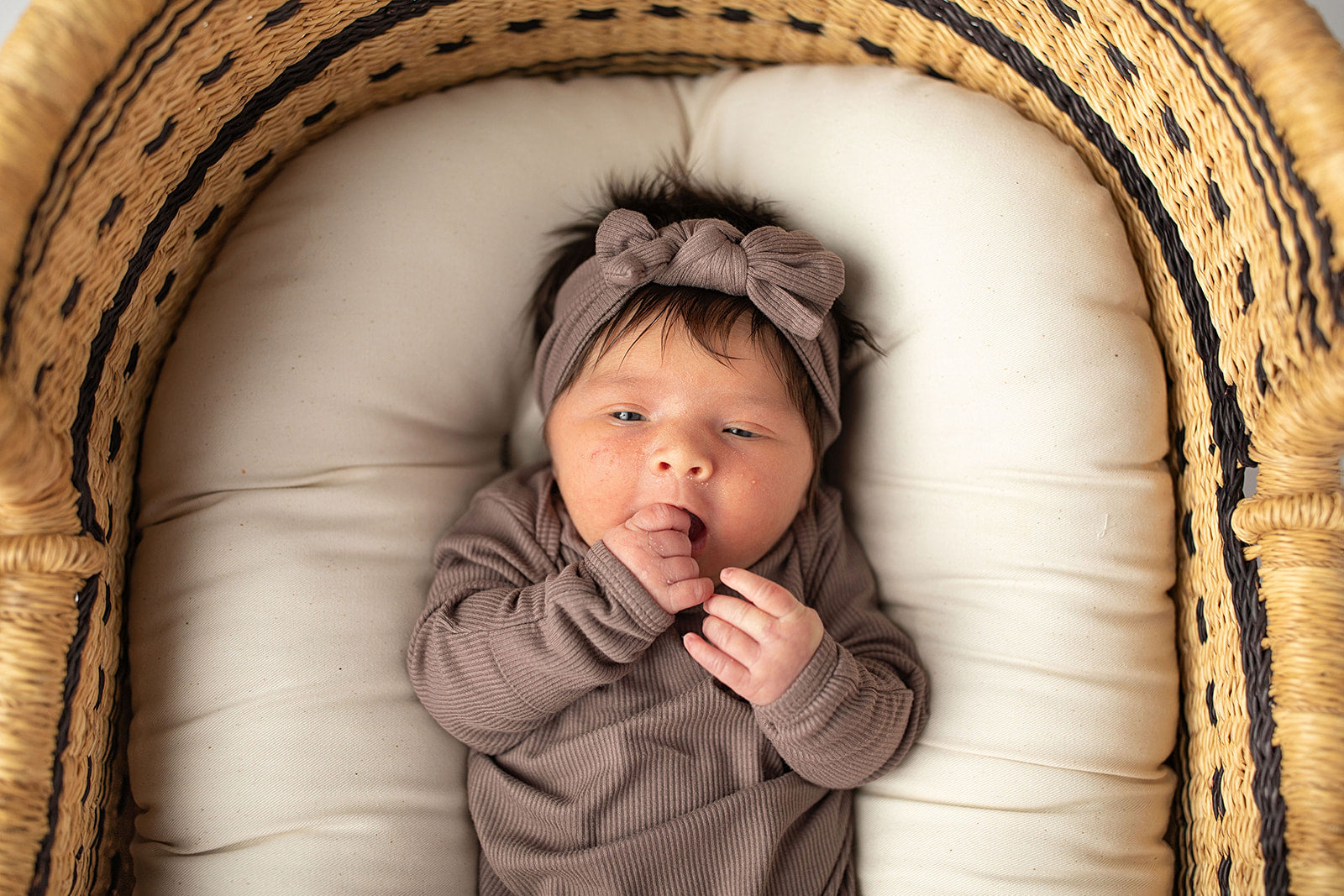 Ribbed Cocoa Brown Mommy & Me Matching Labor Gown and Newborn Knotted Baby Gown