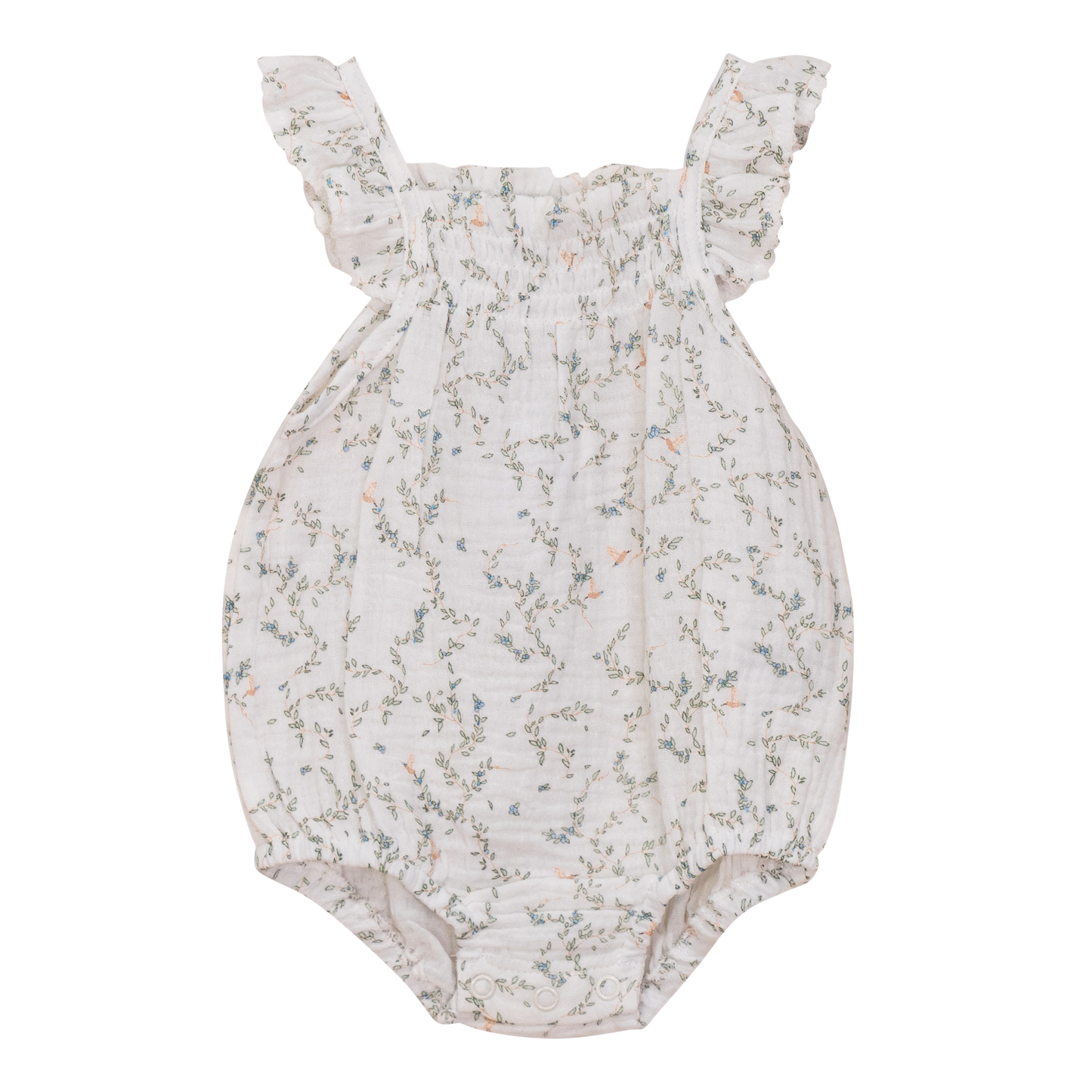 Crinkle Leaves and Bird Print Romper