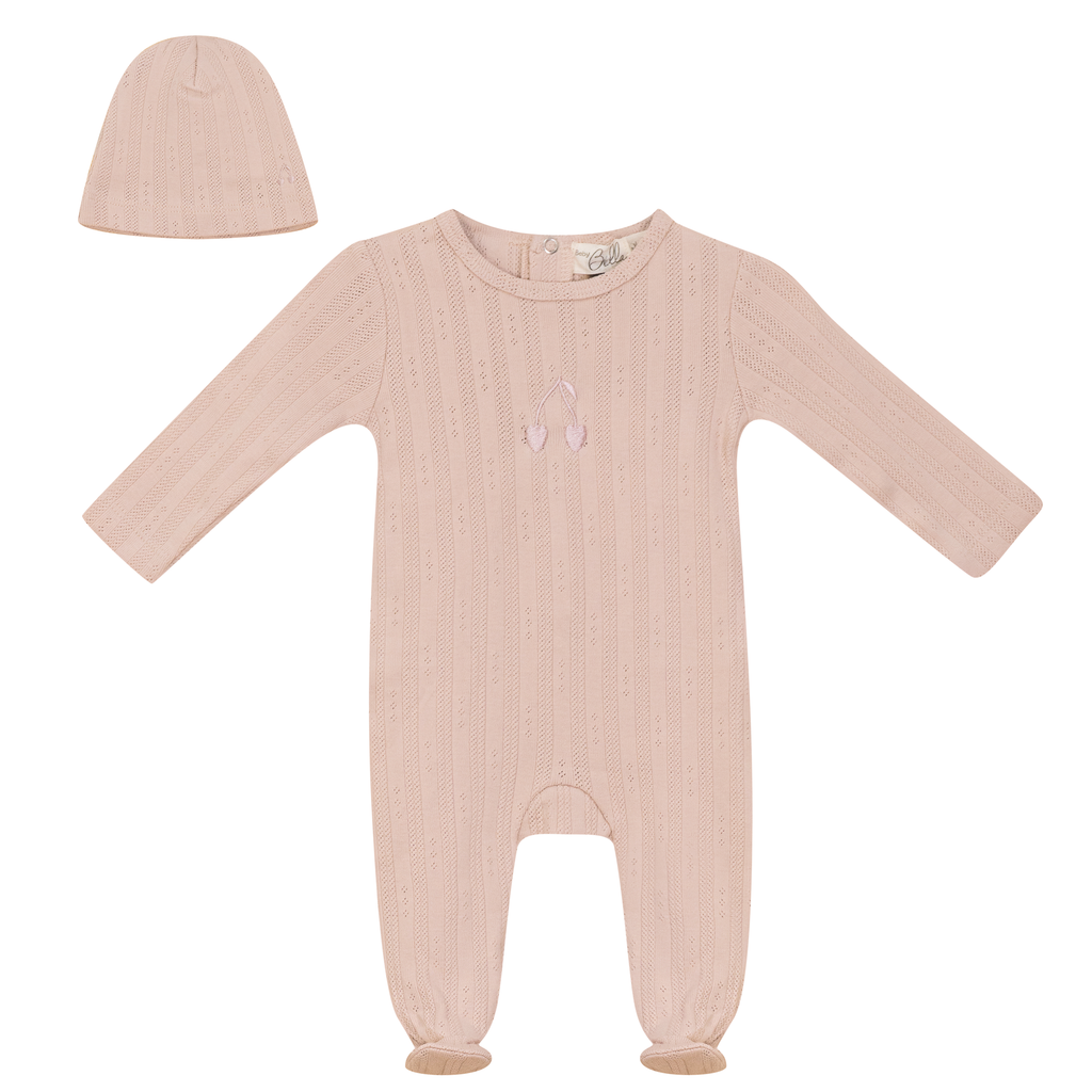 Embroidered Cherry Onesie with Hat