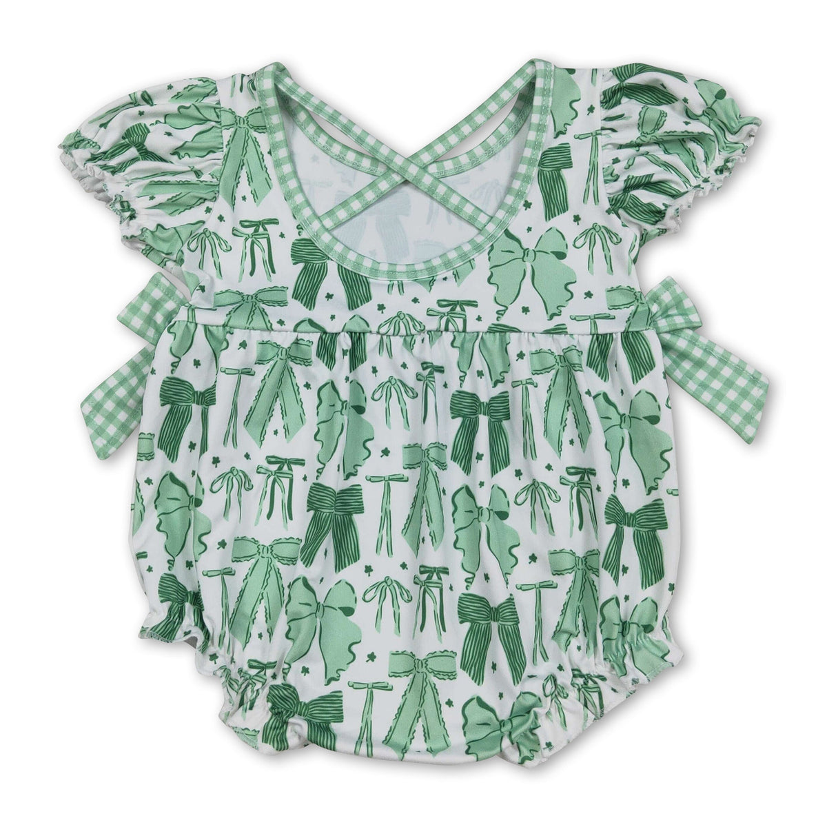 Short sleeves green bow girls St Patrick's romper