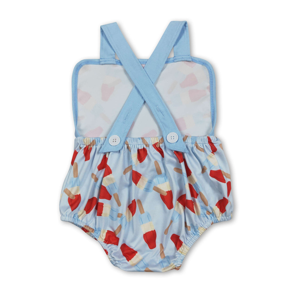 Three Little Tots Light blue straps popsicle baby boy 4th of july romper, additional product photo