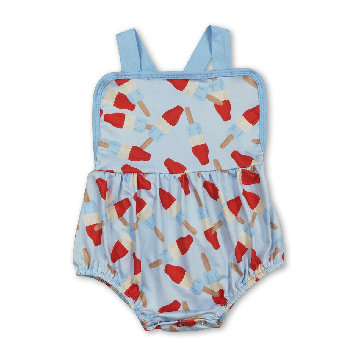 Three Little Tots Light blue straps popsicle baby boy 4th of july romper