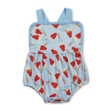 Three Little Tots Light blue straps popsicle baby boy 4th of july romper