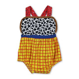 Straps cow plaid baby boy summer romper