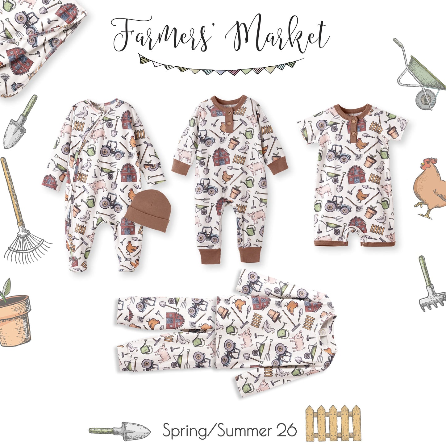 Three Little Tots Farmer's Market Baby Henley Romper - Bamboo One Piece, alternate angle