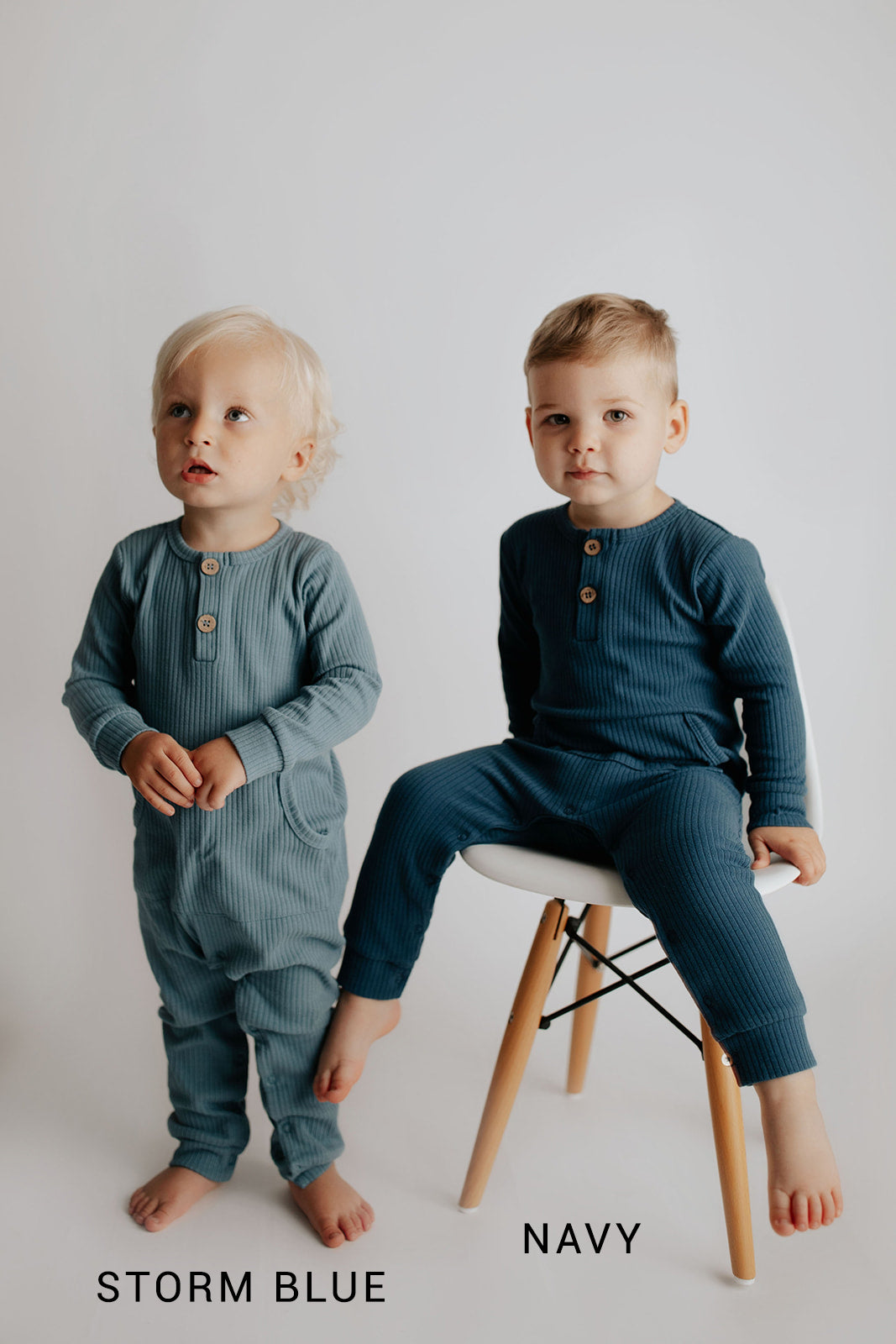 Navy Baby Ribbed Playsuit with pockets