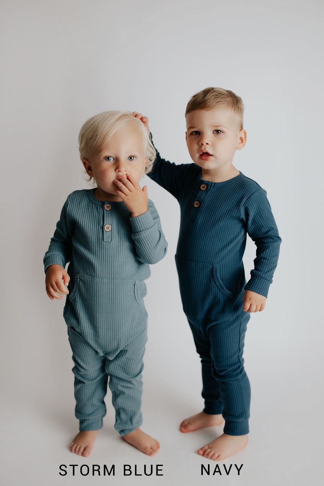 Navy Baby Ribbed Playsuit with pockets
