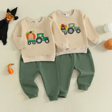 Little Man Fall Farmer Pumpkin Sweatshirt with Matching Bottoms