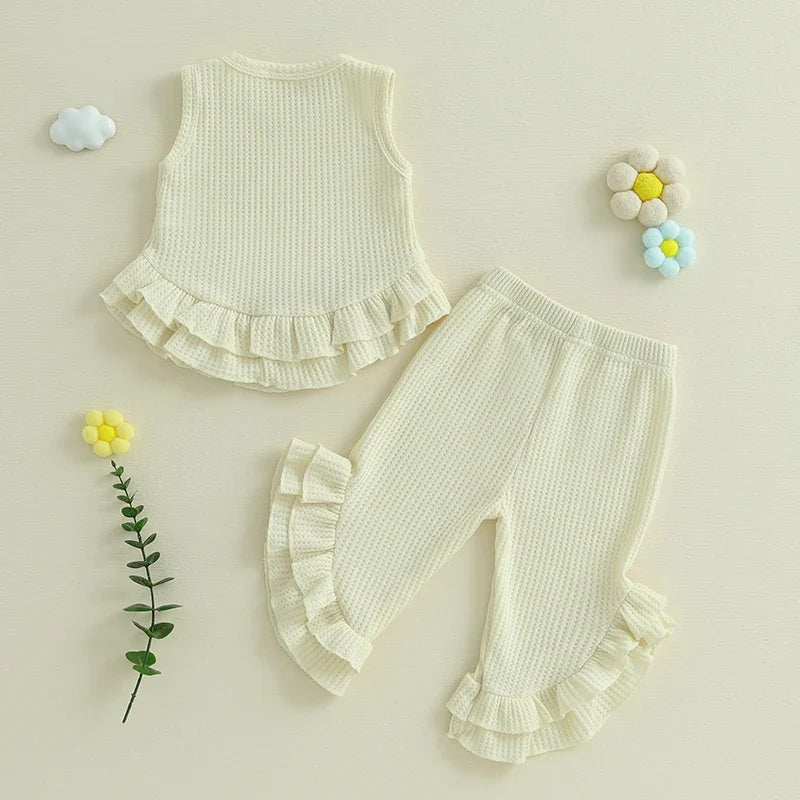 Color Match Ruffle Tank Top and Bell Bottom Set