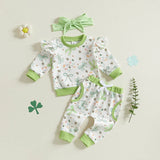 St. Patrick's Day Outfit Bow Four Leaf Clover Shamrock Sweatshirt and Matching Bottoms