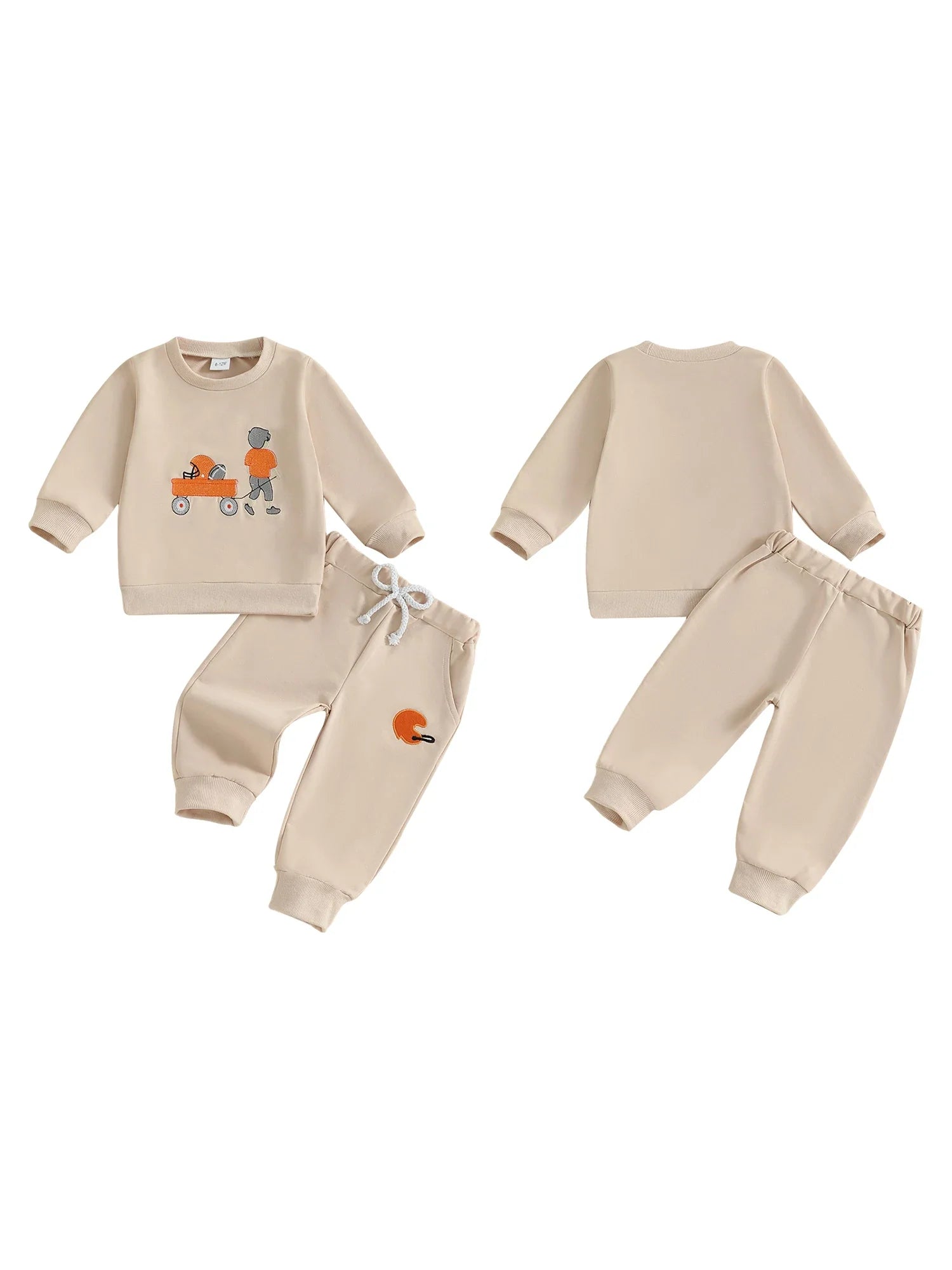 Autumn Long Sleeve Football Embroidery Top Drawstring Jogger Pants Set