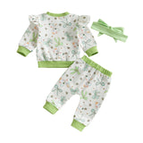 St. Patrick's Day Outfit Bow Four Leaf Clover Shamrock Sweatshirt and Matching Bottoms