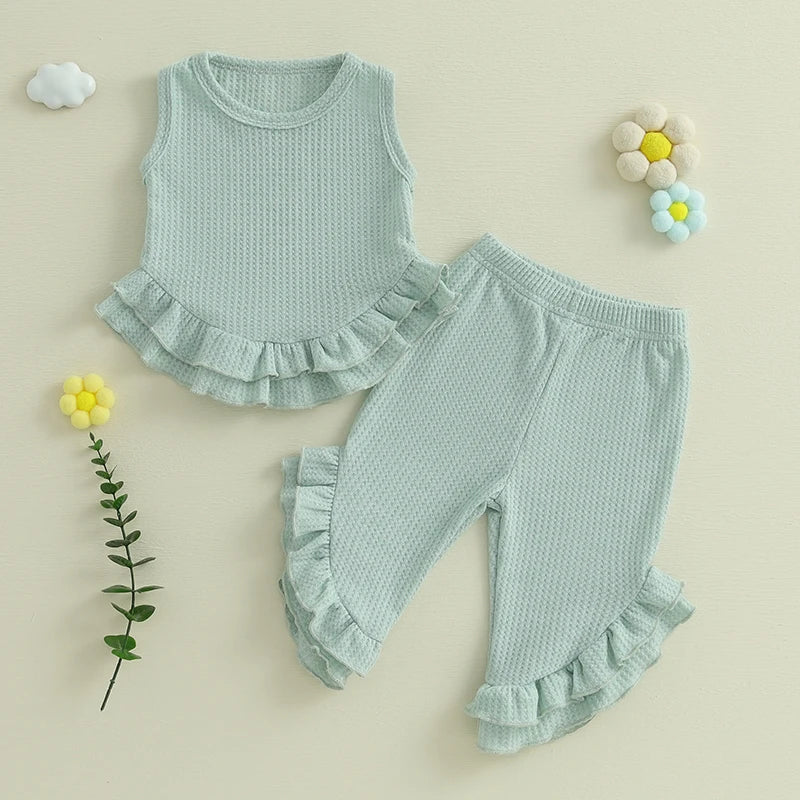 Color Match Ruffle Tank Top and Bell Bottom Set