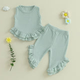 Color Match Ruffle Tank Top and Bell Bottom Set