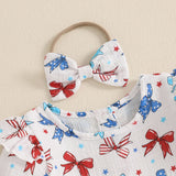 4th of July Bows or Stars And Stripes Romper and Headband Bow