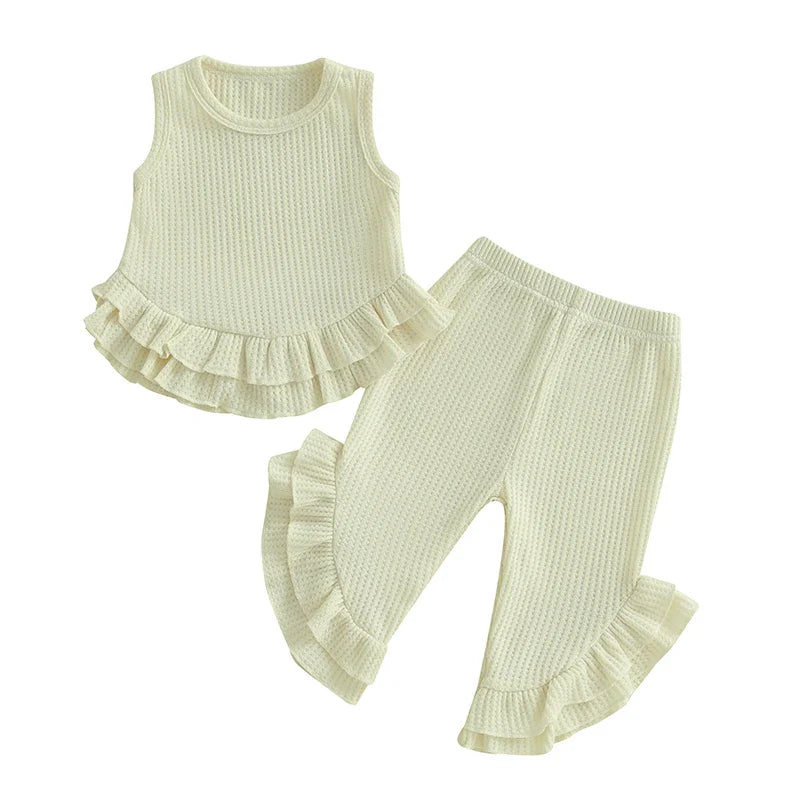Color Match Ruffle Tank Top and Bell Bottom Set