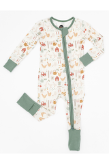 Bamboo One Piece Zip Pajama -Farm Fresh