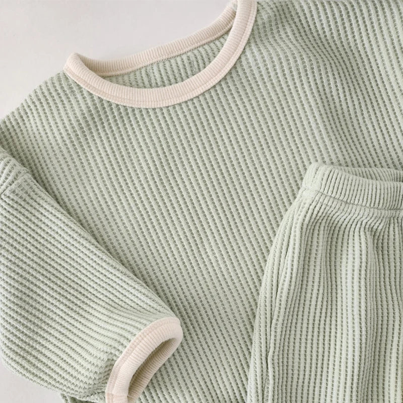 Comfy Long Sleeve Waffle Top and Pant Set