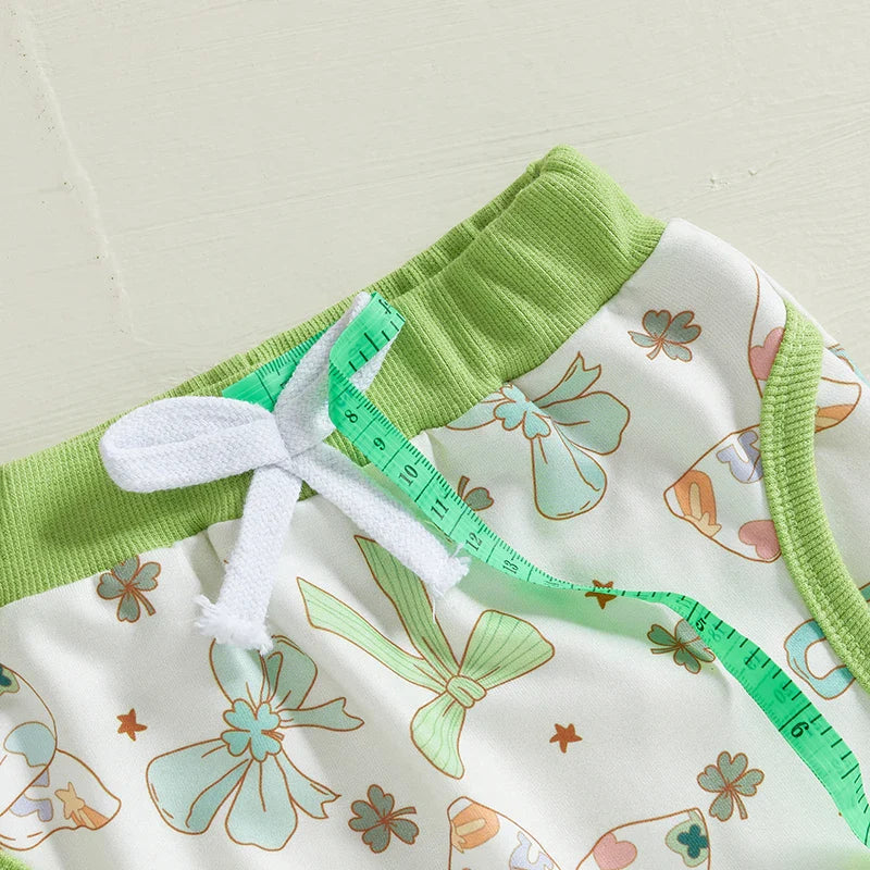 St. Patrick's Day Outfit Bow Four Leaf Clover Shamrock Sweatshirt and Matching Bottoms