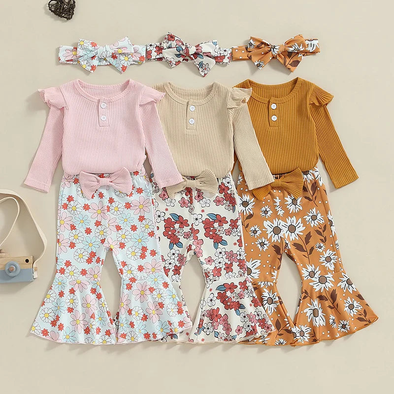 Flower Power Long Sleeve Top and Bell Bottom Set