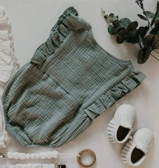 Three Little Tots Seafoam Organic Baby Romper, additional product photo