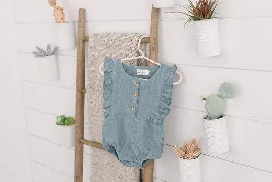 Three Little Tots Seafoam Organic Baby Romper, alternate angle