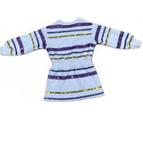 Three Little Tots SeersuckerJOEY LLC - Throw me the ball Game Day dress, in Purple and Gold