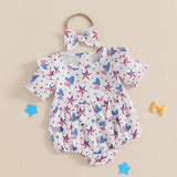 4th of July Bows or Stars And Stripes Romper and Headband Bow