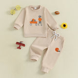 Autumn Long Sleeve Football Embroidery Top Drawstring Jogger Pants Set