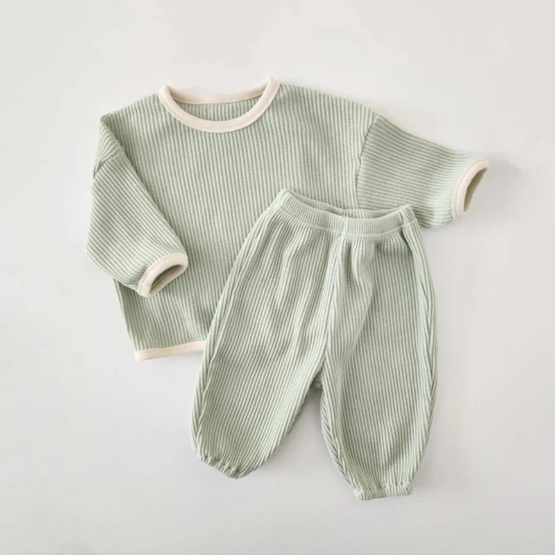 Comfy Long Sleeve Waffle Top and Pant Set