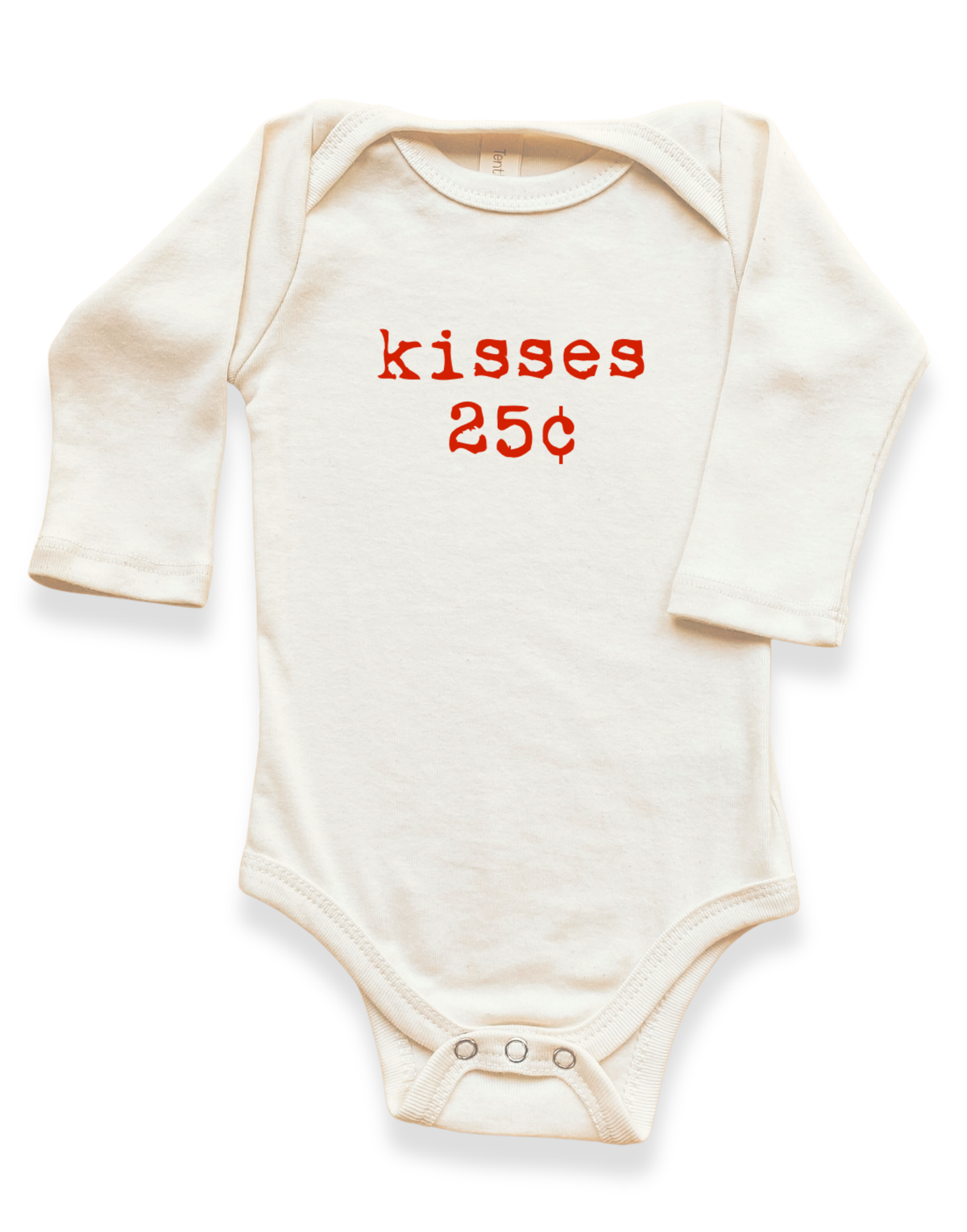 Three Little Tots Kisses 25c Organic Baby Bodysuit Long Sleeve, in Red