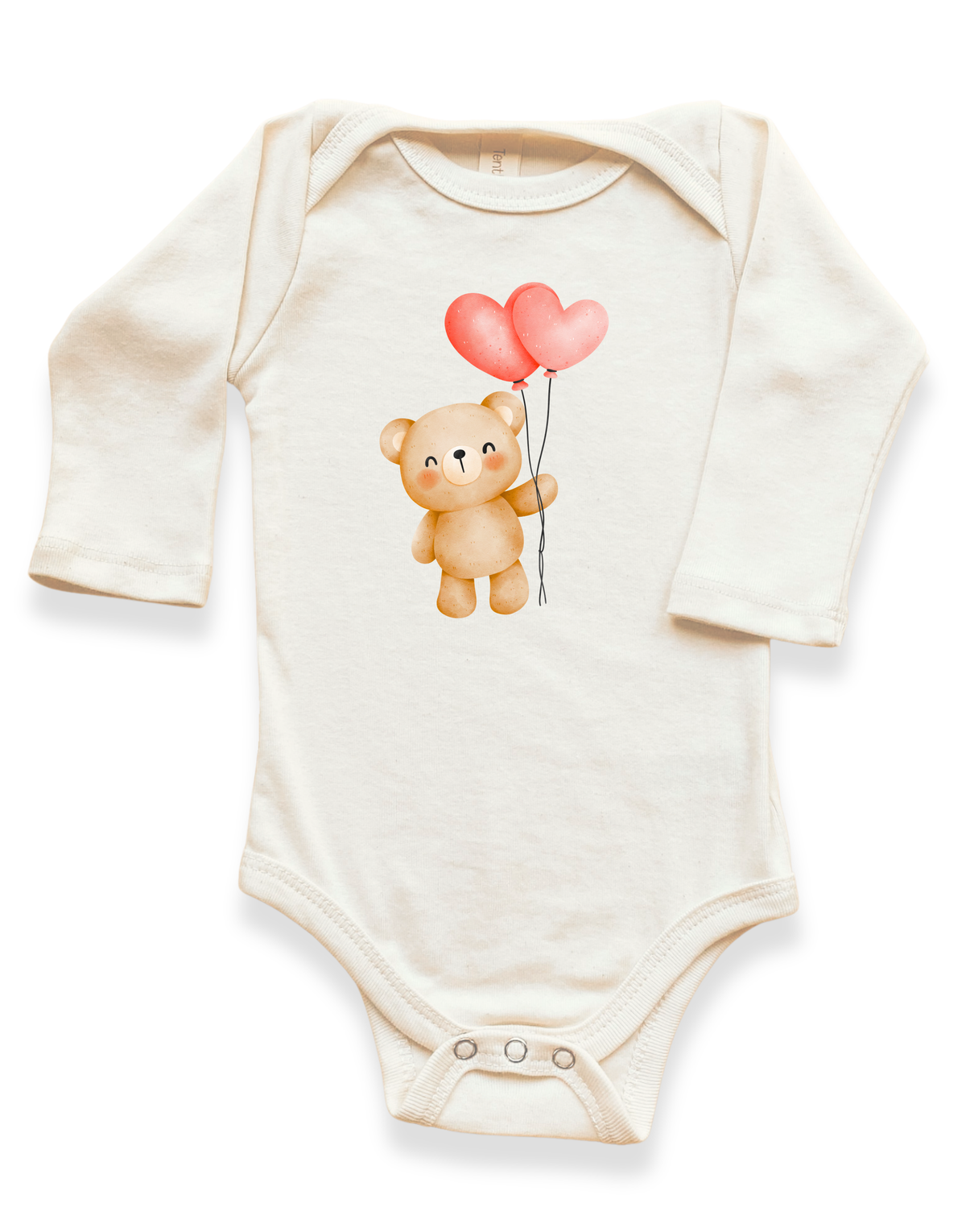 Three Little Tots Heart Balloon Bear Organic Baby Bodysuit Long Sleeve