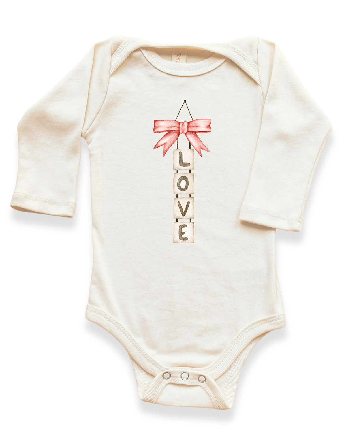Three Little Tots Love Blocks Bow Organic Baby Bodysuit Long Sleeve