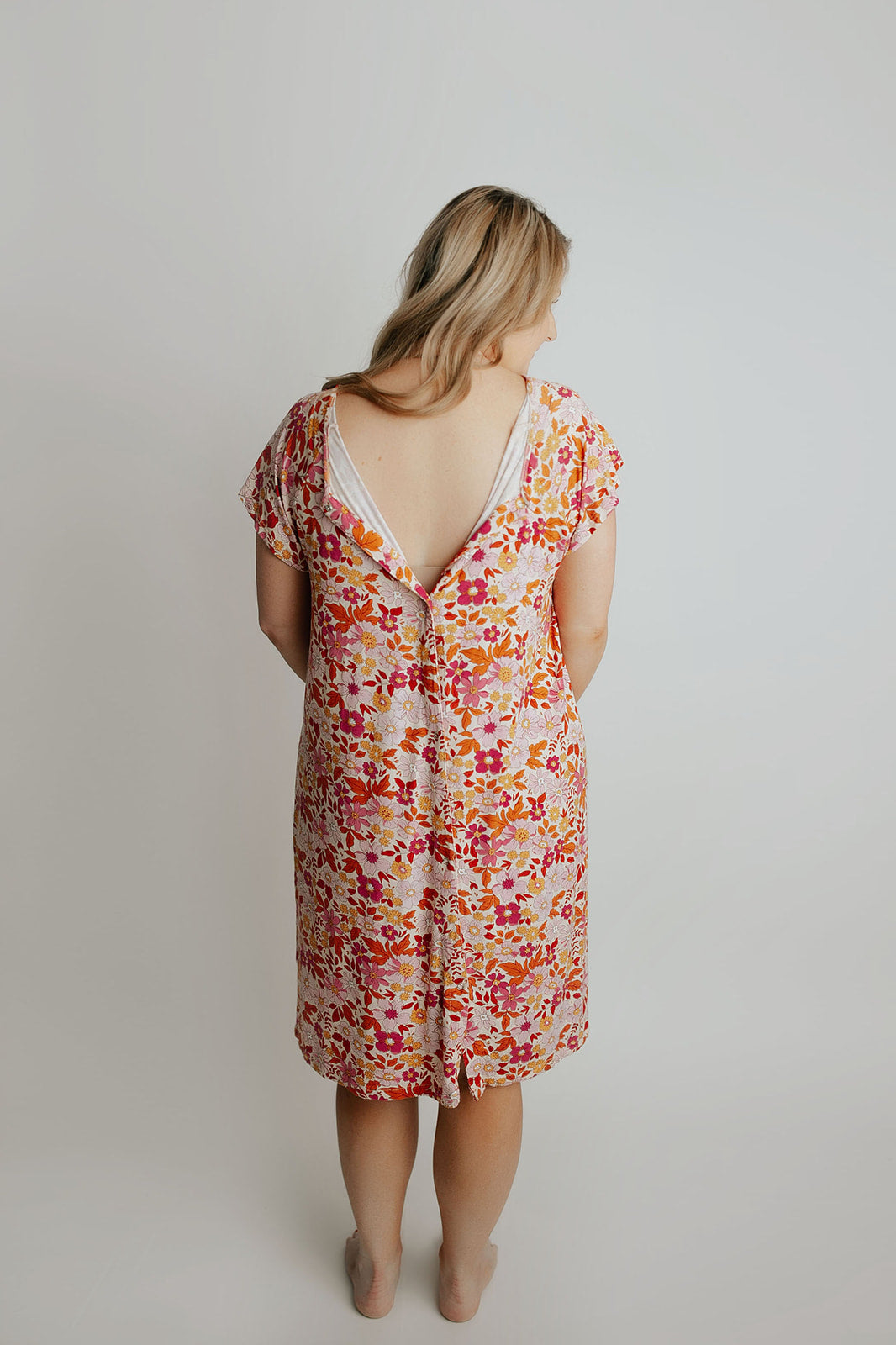 Ultra-soft, stretchy maternity gown with full backside coverage, perfect for pre and post-baby comfort.