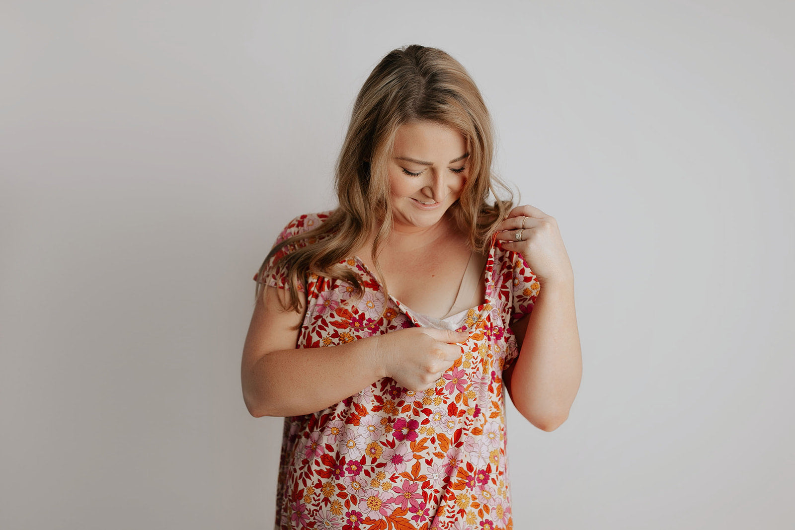 Ultra-soft, stretchy maternity gown with full backside coverage, perfect for pre and post-baby comfort.